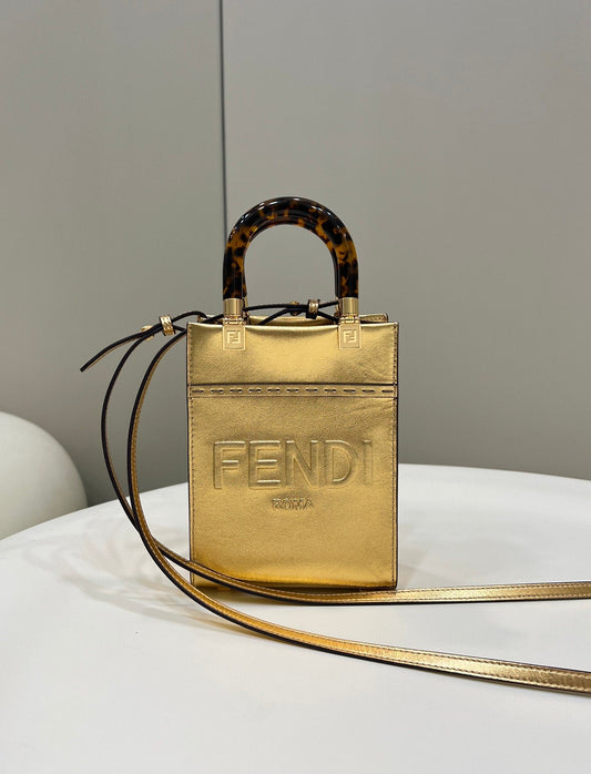 FI Mini Sunshine Shopper Gold For Women, Handbags, Shoulder And Crossbody Bags 7.1in/18cm FF 8BS051AJH7F1GNN