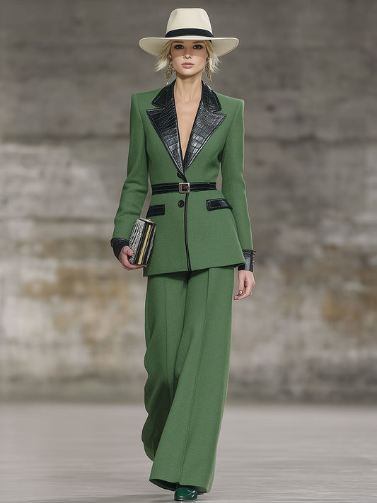 Exquisite Vintage Green Blazer And Trousers Set