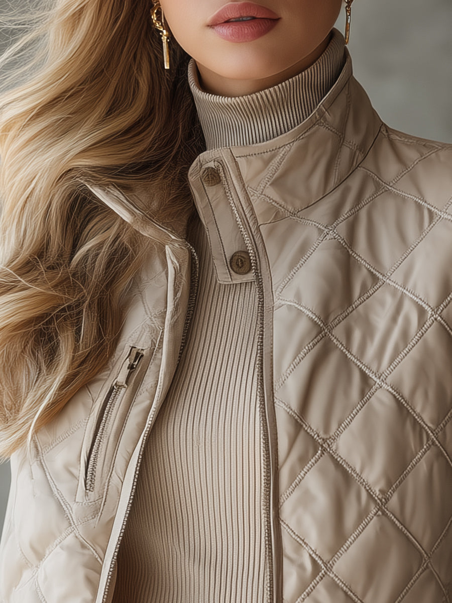 Fashionable Casual Quilted Beige Vest