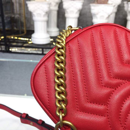 gg Marmont Small Matelassé Shoulder Bag Hibiscus Red Matelassé Chevron For Women 9.5in/24cm gg 447632 DTD1T 6433