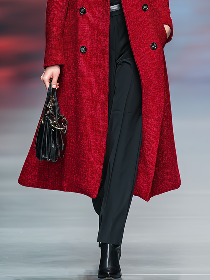 Elegant Vintage Double-breasted Long Tweed Coat
