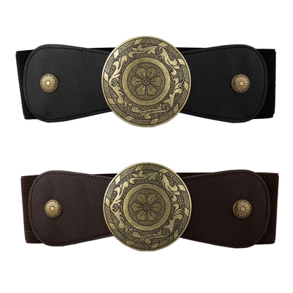 European And American Retro Western Waist Elastic Elastic Waist Belt Female Wide Version Waist Punk Style Metal Carved R