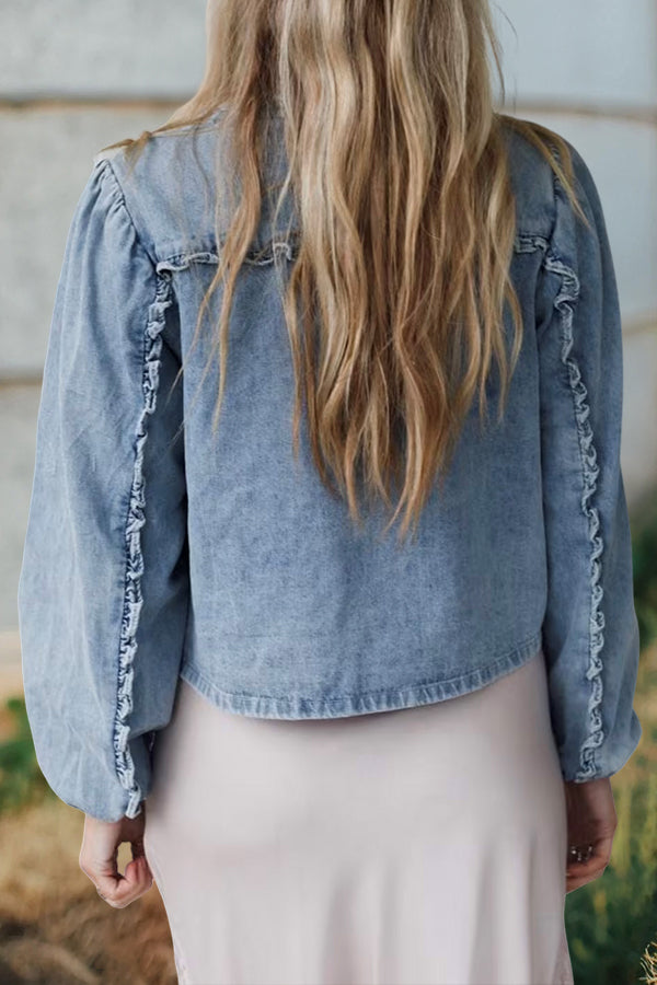 Bow Ruffle Denim Jacket