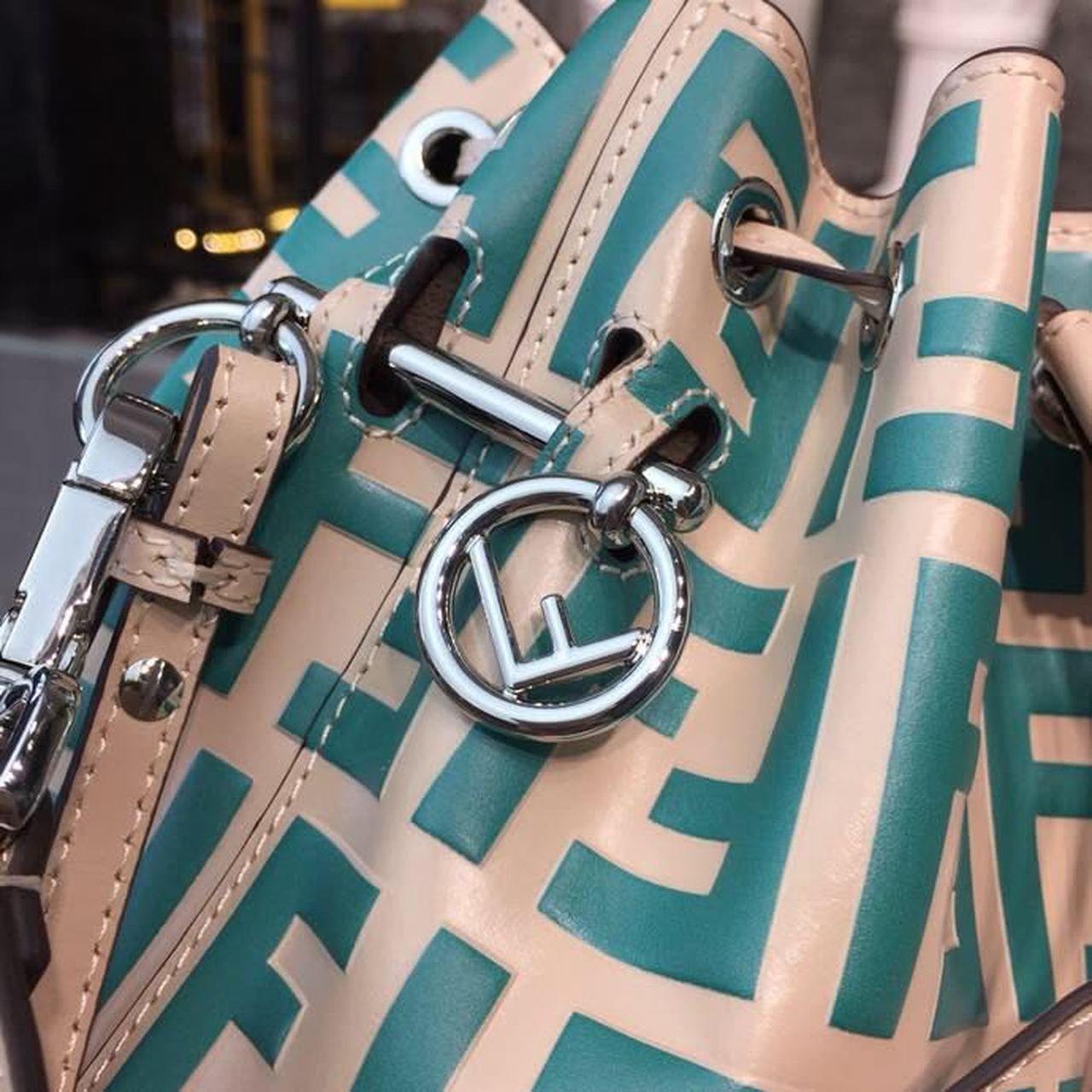 FI Mon Tresor Beige/Teal For Women, Handbags, Shoulder And Crossbody Bags 7in/18cm FF 8BS010