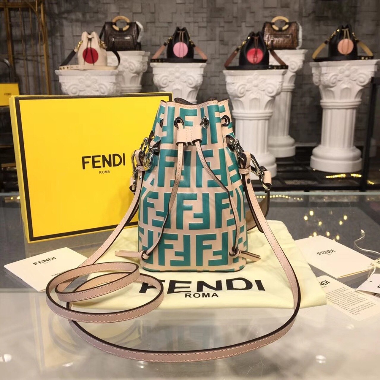 FI Mon Tresor Beige/Teal For Women, Handbags, Shoulder And Crossbody Bags 7in/18cm FF 8BS010