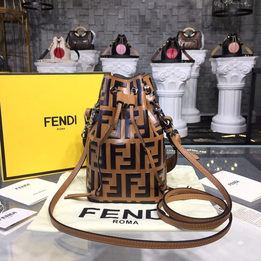 FI Mon Tresor Bucket Bag Brown/Black For Women, Handbags, Shoulder And Crossbody Bags 7in/18cm FF 8BS010A659F13VK