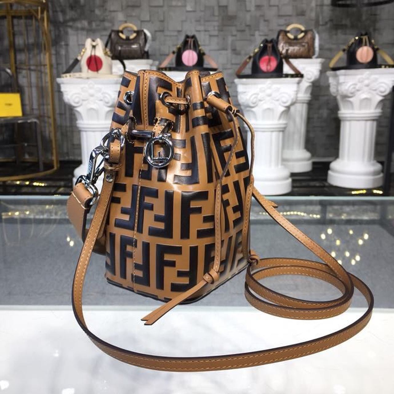 FI Mon Tresor Bucket Bag Brown/Black For Women, Handbags, Shoulder And Crossbody Bags 7in/18cm FF 8BS010A659F13VK