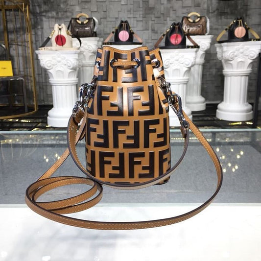 FI Mon Tresor Bucket Bag Brown/Black For Women, Handbags, Shoulder And Crossbody Bags 7in/18cm FF 8BS010A659F13VK