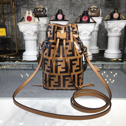 FI Mon Tresor Bucket Bag Brown/Black For Women, Handbags, Shoulder And Crossbody Bags 7in/18cm FF 8BS010A659F13VK