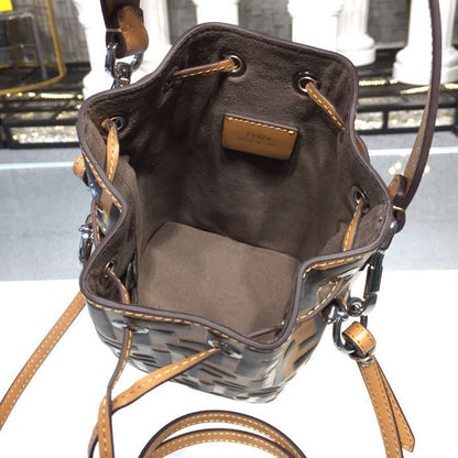 FI Mon Tresor Bucket Bag Brown/Black For Women, Handbags, Shoulder And Crossbody Bags 7in/18cm FF 8BS010A659F13VK