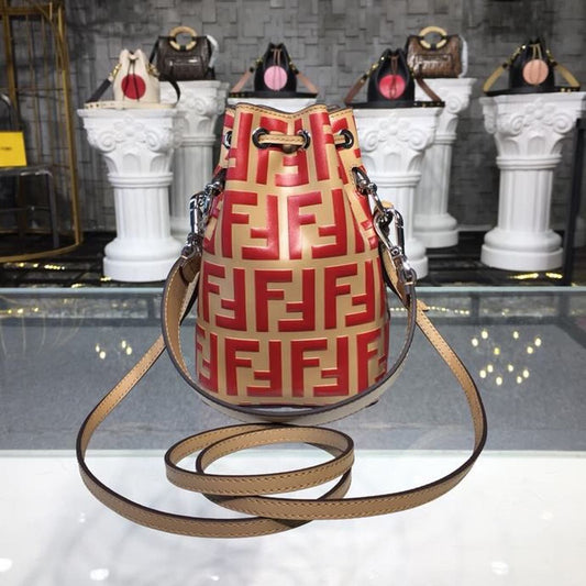 FI Mon Tresor Beige/Red For Women, Handbags, Shoulder And Crossbody Bags 7in/18cm FF 8BS010