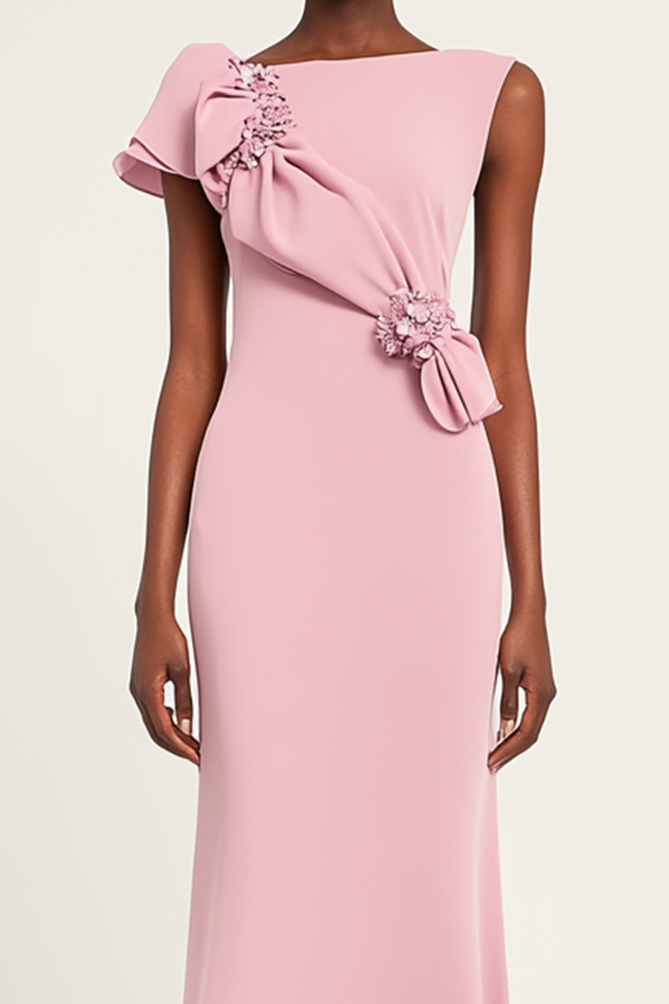 Formal Dress Pink Pleating Flower Sleeveless Dress