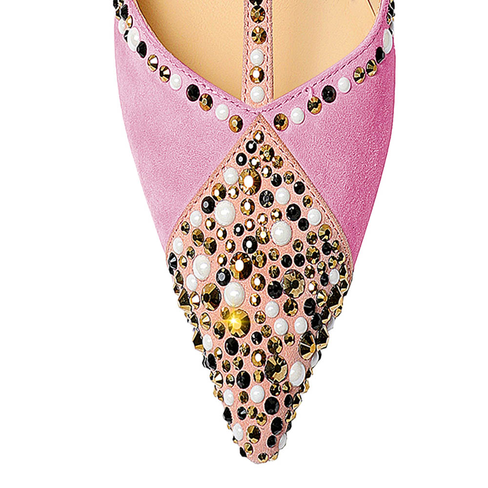 Fuchsia Studded Rhinestone Stiletto High Heel Slip-On Mules Shoes
