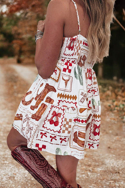 Western Print Pleated Wide-Leg Romper