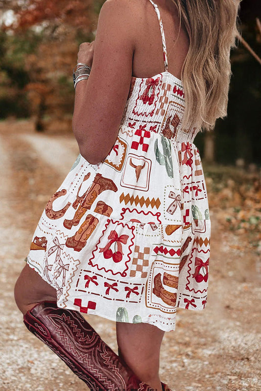 Western Print Pleated Wide-Leg Romper