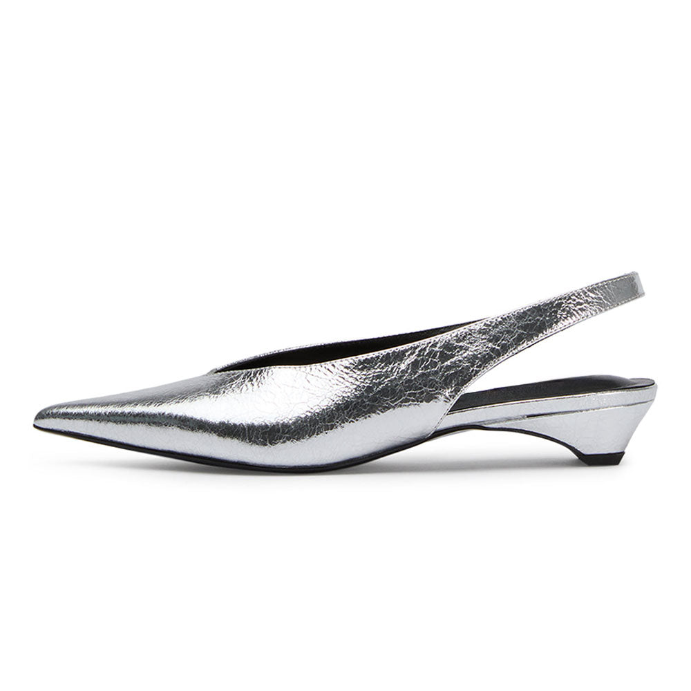 Fashion Slip-On Pointed Toe Kitten Heel Slingback Pumps in Silver