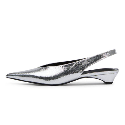 Fashion Slip-On Pointed Toe Kitten Heel Slingback Pumps in Silver