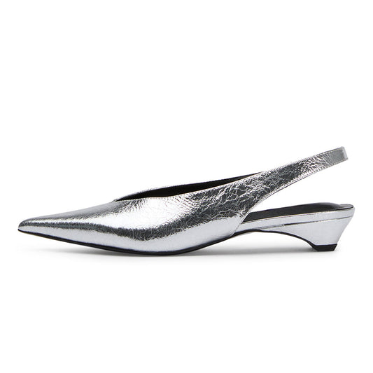 Fashion Slip-On Pointed Toe Kitten Heel Slingback Pumps in Silver
