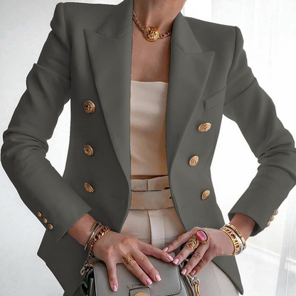 Formal Solid Double Breasted Long Sleeve Peaked Lapel Blazer