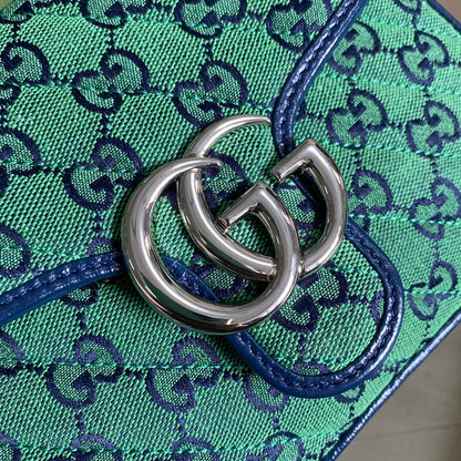 gg Marmont Multicolour Mini Top Handle Bag Green Blue For Women 8in/20cm gg