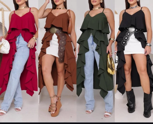 Boho Ruffled Longline Camisole-Four Colors