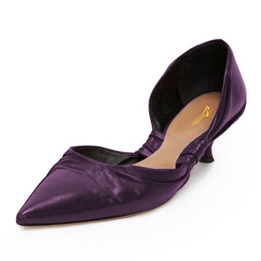 Dark Purple Faux Leather Pointed Toe Women's Casual Pumps Heels