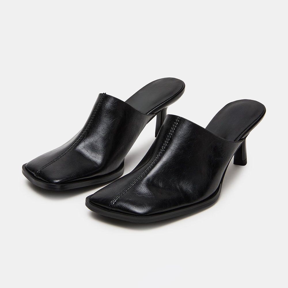 Elegant Black Square Toe Mid Flared Heel Women's Mules Shoes