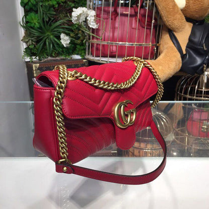 gg Marmont Small Matelassé Shoulder Bag Hibiscus Red Matelassé Chevron For Women 10in/26cm gg 443497 DRW3T 6433