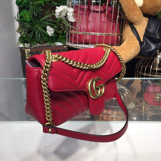 gg Marmont Small Matelassé Shoulder Bag Hibiscus Red Matelassé Chevron For Women 10in/26cm gg 443497 DRW3T 6433