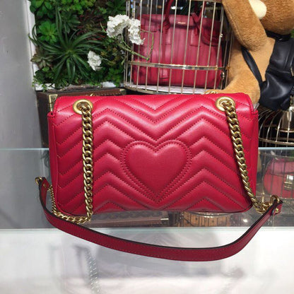 gg Marmont Small Matelassé Shoulder Bag Hibiscus Red Matelassé Chevron For Women 10in/26cm gg 443497 DRW3T 6433
