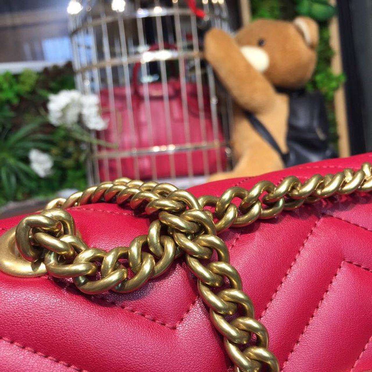 gg Marmont Small Matelassé Shoulder Bag Hibiscus Red Matelassé Chevron For Women 10in/26cm gg 443497 DRW3T 6433