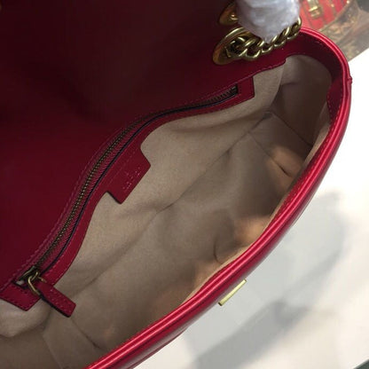 gg Marmont Small Matelassé Shoulder Bag Hibiscus Red Matelassé Chevron For Women 10in/26cm gg 443497 DRW3T 6433