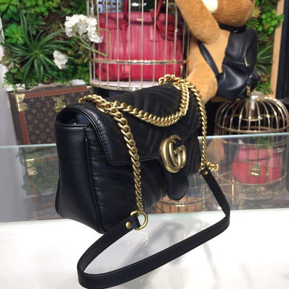 gg Marmont Small Matelassé Shoulder Bag Black For Women 10in/25cm 443497 DTDIT 1000