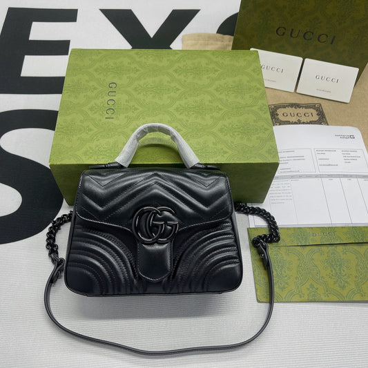gg Marmont Mini Top Handle Bag Black For Women, Women&#8217;s Bags 8.3in/21cm gg ‎