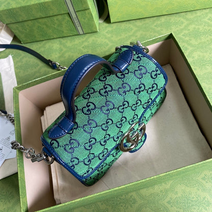 gg Marmont Multicolour Mini Top Handle Bag Green Blue For Women 8in/20cm gg