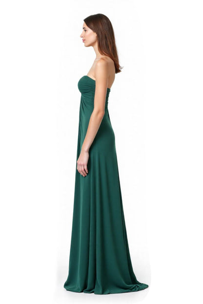 Formal Evening Strapless Dress Green Pleated Floor-Length Dress