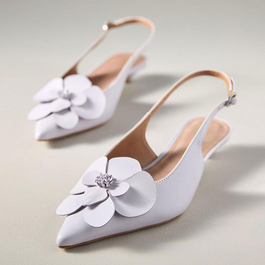 Elegant Flower Low Cone Heel Light Purple Slingback Pumps for Women