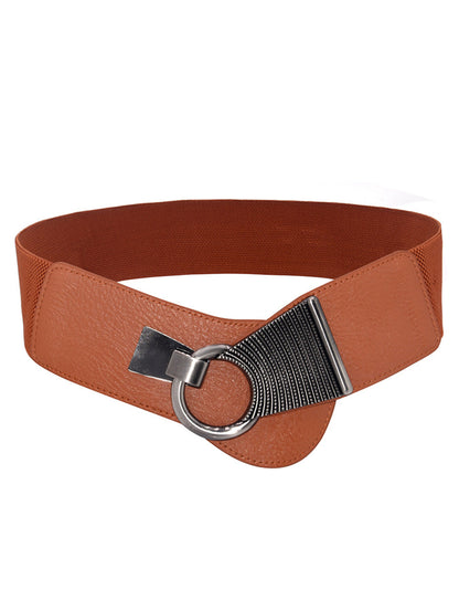 Fashion Solid Color Metal Buckle Wide Elastic Belt