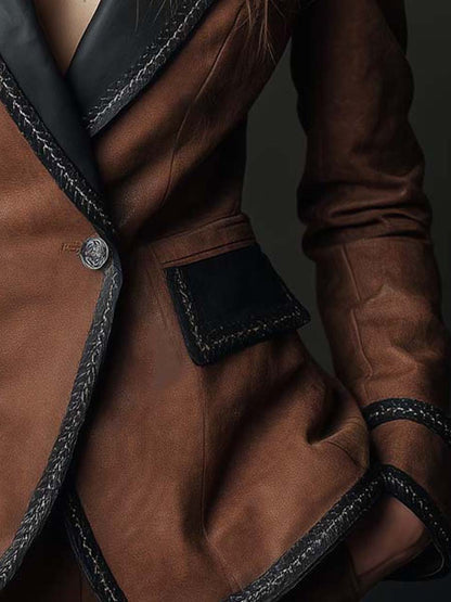 Eco-Leather Contrast Trim Blazer