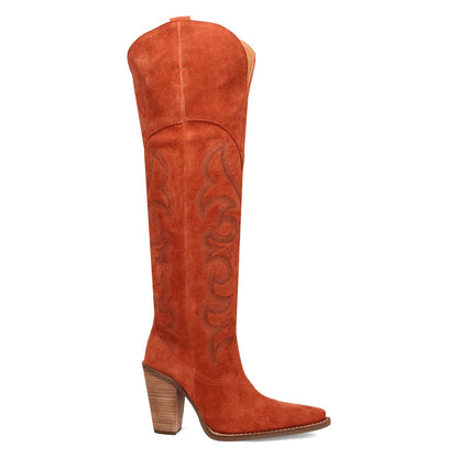 Faux Suede Pointed Toe Chunky Heel Orange Western Boots for Women