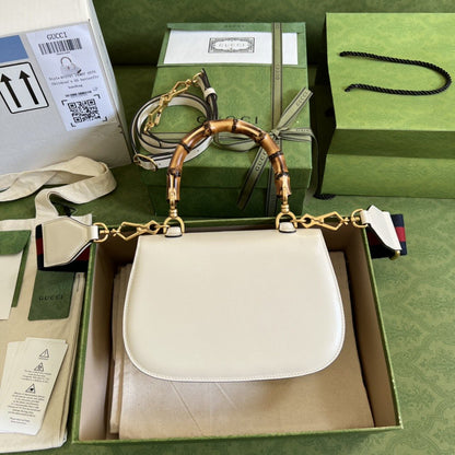 gg Bamboo 1947 Small Top Handle Bag White For Women 8.3in/21cm gg 675797 10ODT 8454