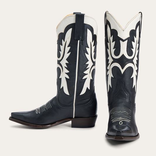 Embroidered Patchwork Mid Calf Black Cowgirl Boots for Women