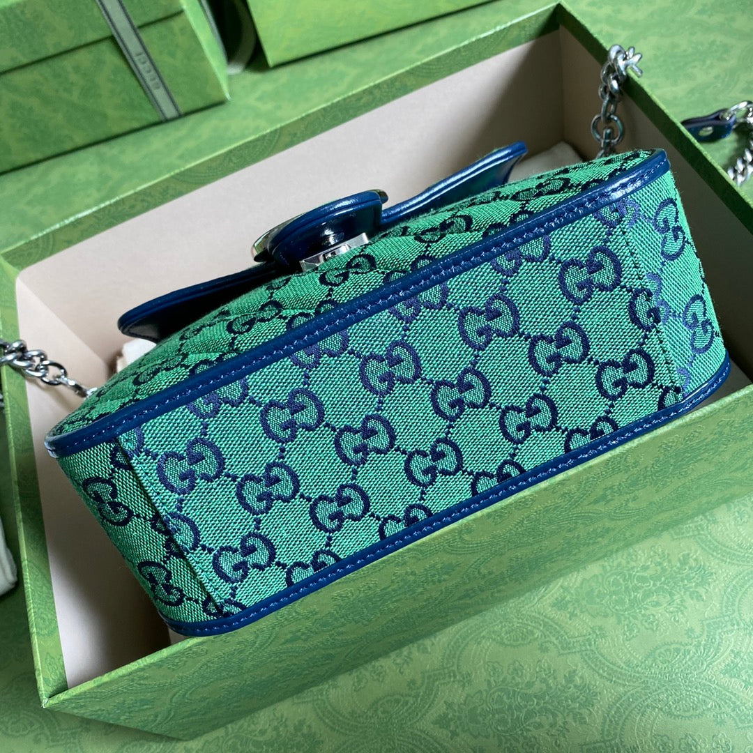 gg Marmont Multicolour Mini Top Handle Bag Green Blue For Women 8in/20cm gg