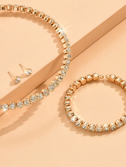 Elegant Rhinestone Choker & Earrings & Bracelet 3Pcs Set