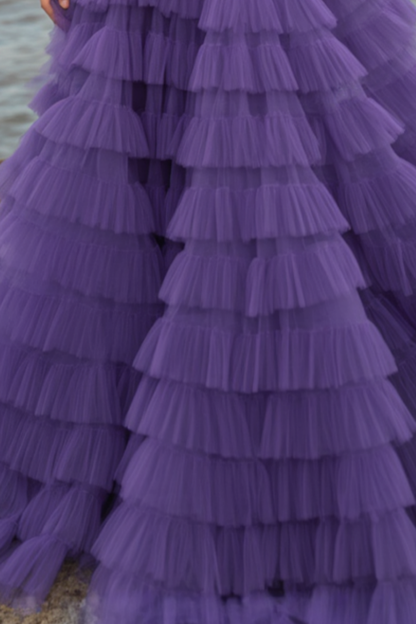 Evening Prom Tiered Dress Purple Strapless Floor-Length Dress