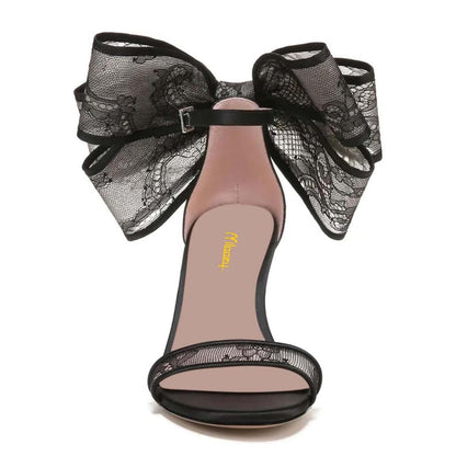 Elegant Lace Bow Stiletto Heel Ankle Strap Dress Sandals for Women