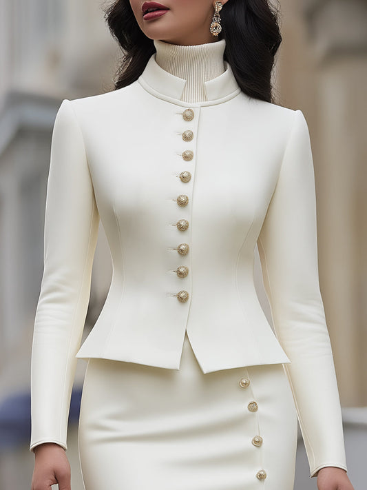 Elegant Tailored Suit Set With Button Detailing