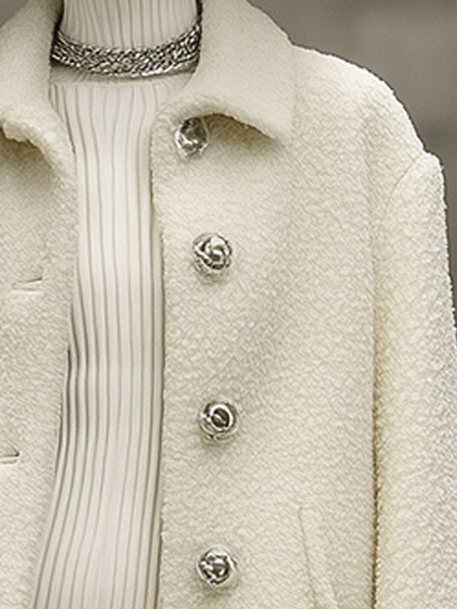 Fashion Retro White Polar Fleece Coat