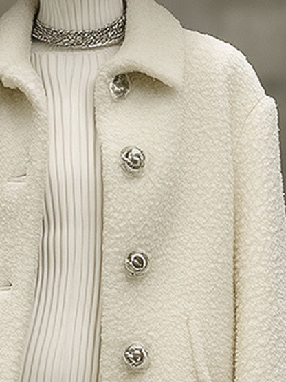 Fashion Retro White Polar Fleece Coat