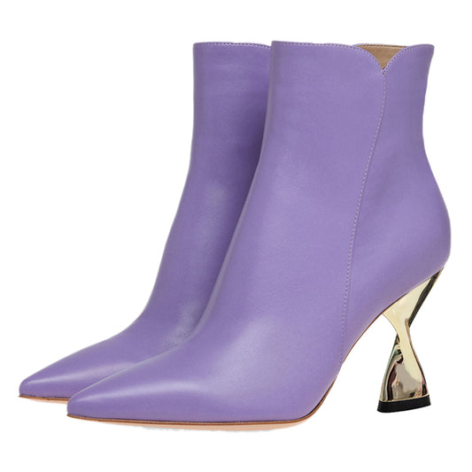 Elegant Purple Pointed Toe Decorative Heel Ankle Boots